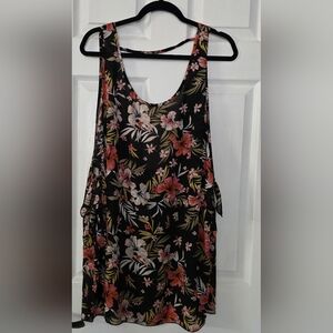 Xhilaration Juniors Side Tie Black Floral Lightweight Swim Cover Up Dress
